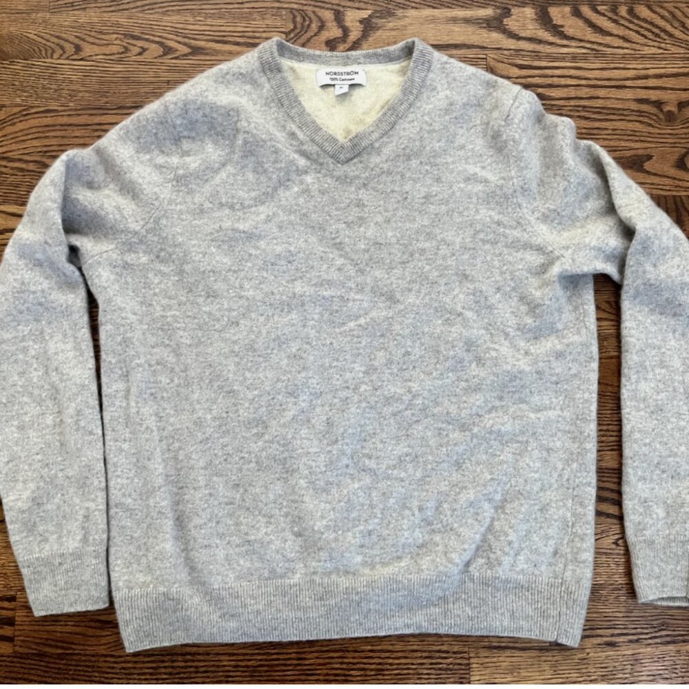 Nordstrom Cashmere V Neck Women’s Sweater Heathered Light Brown Size XL